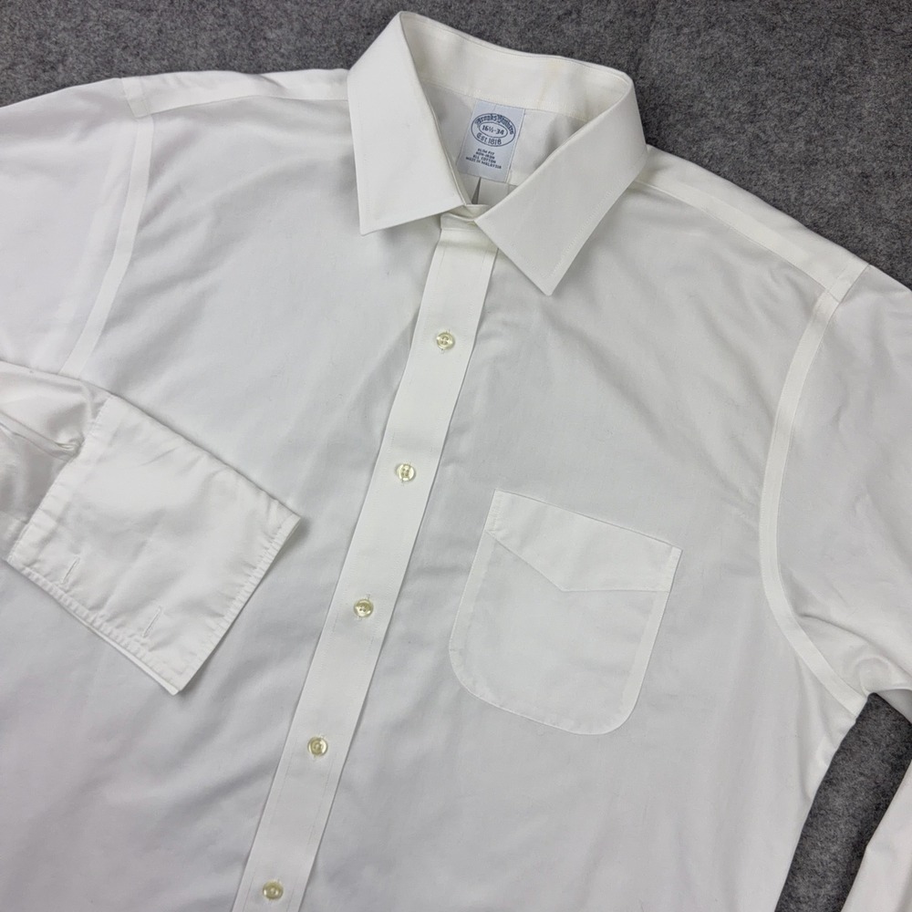 Brooks Brothers 1818 Shirt Men 16.5 34 Slim Fit White French Cuff Dress Non Iron